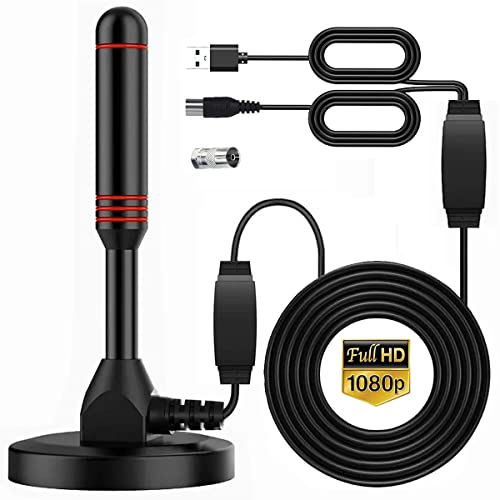 Antena de TV Digital - Antena de HDTV Interior con 2 Amplificador de señal Inteligente - Smart Antena de TV Digital para Interiores Canales de TV 1080P 4K Gratuitos - Cable Coaxial Premium de 16ft